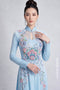 Exquisite Pastel Blue Hand-Beaded Modern Áo Dài