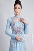 Exquisite Pastel Blue Hand-Beaded Modern Áo Dài