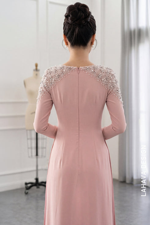 Exquisite Pink Embellished Áo Dài