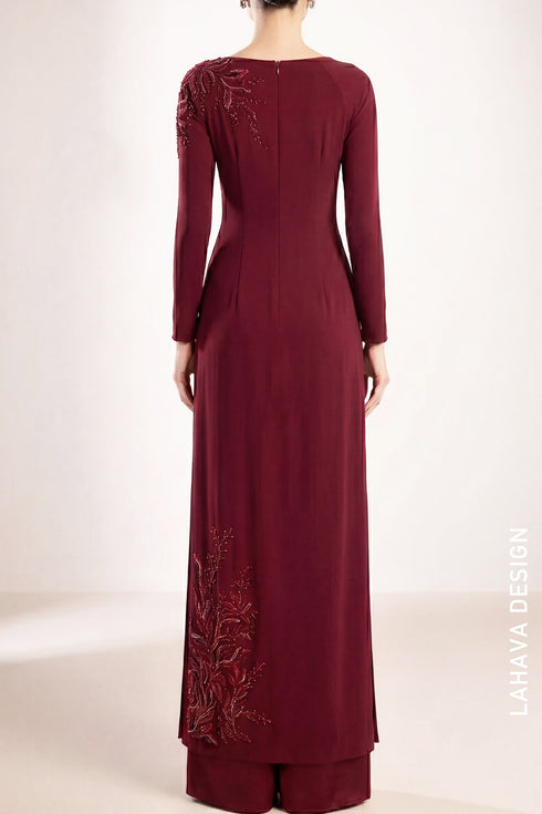 Elegant Maroon Beaded Ao Dai