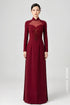 Elegant Deep Red Ao Dai with Hand-Beaded Details