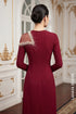 Modern Maroon Ao Dai with Asymmetrical Pearl-Cascading Mesh
