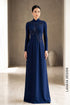 Premium Navy Blue Ao Dai with Hand-Beaded Feather Motif