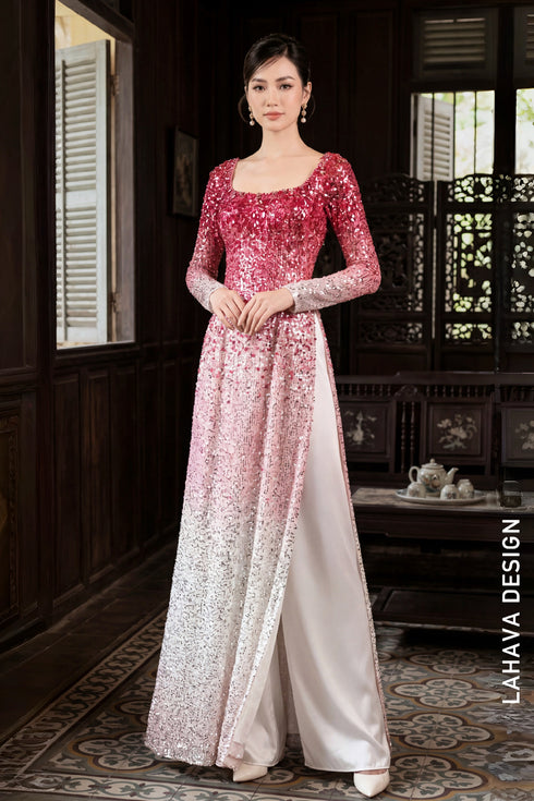 Elegant Ombre Sequin Modern Ao Dai