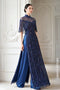Exquisite Hand-Beaded Deep Blue Áo Dài with Sparkling Cape Detail