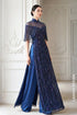 Exquisite Hand-Beaded Deep Blue Áo Dài with Sparkling Cape Detail