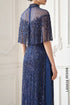 Exquisite Hand-Beaded Deep Blue Áo Dài with Sparkling Cape Detail