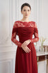 Deep Red Ao Dai with Illusion Lace Bodice and Flowing Silk Scarf Detail