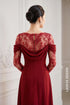 Deep Red Ao Dai with Illusion Lace Bodice and Flowing Silk Scarf Detail