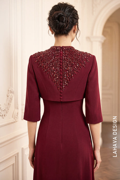 Elegant Burgundy Ao Dai with Detachable Cropped Cape