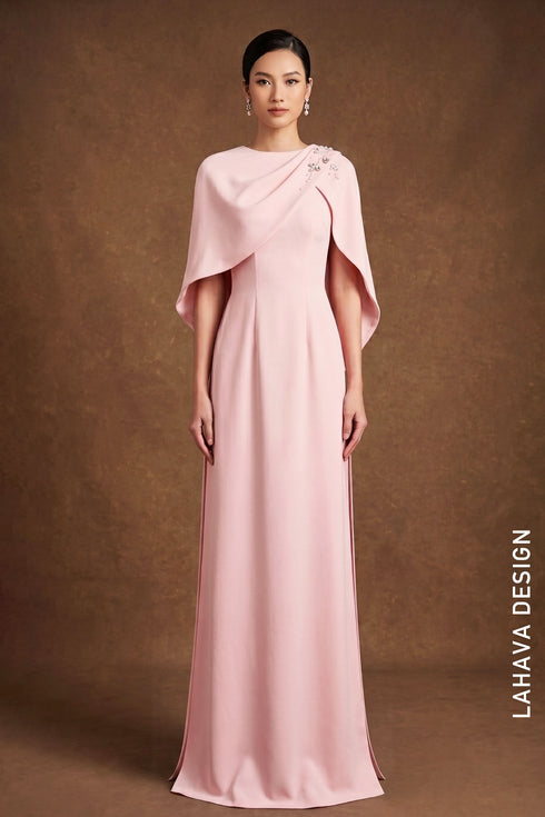 Elegant Pastel Pink Modern Ao Dai with Cape