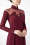 Elegant Burgundy Ao Dai with Exquisite Hand-Beaded Illusion Neckline
