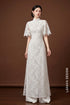 Elegant White Lace Modern Ao Dai with Flared Sleeves and Pearl Accents