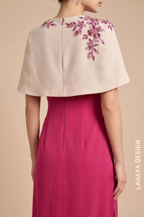 Modern Fuchsia Pink Ao Dai with Beaded Cape Overlay