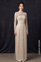 Elegant Champagne Sequin Tulle Ao Dai with Crystal Embellishments
