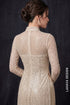 Elegant Champagne Sequin Tulle Ao Dai with Crystal Embellishments