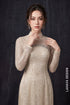 Elegant Champagne Sequin Tulle Ao Dai with Crystal Embellishments