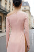 Modern Off-The-Shoulder Ao Dai with 3D Gold Floral Embellishments