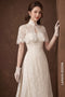 Exquisite White Lace Wedding Ao Dai with Capelet Detail