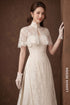 Exquisite White Lace Wedding Ao Dai with Capelet Detail