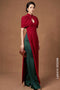 Elegant Crimson Red Modern Ao Dai with Emerald Silk Pants