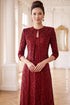 Premium Deep Red Sequin & Hand-Beaded Mother of the Bride Ao Dai