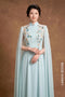 Elegant Pastel Blue Modern Ao Dai with Beaded Cape Sleeves