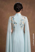Elegant Pastel Blue Modern Ao Dai with Beaded Cape Sleeves