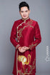 Dark red hand embroidered ao dai for men