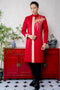 Red men's ao dai with the gold beadwork