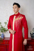Red men's ao dai with the gold beadwork