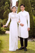 White modern ao dai cut out on the back - Sale