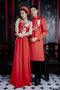 Red couple wedding ao dai with floral beaded