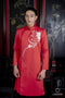 Red mens' ao dai with white beaded
