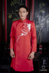 Red couple wedding ao dai with floral beaded
