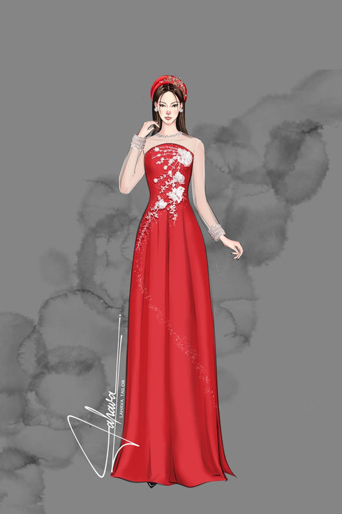 Modern wedding ao dai with 3D flowers