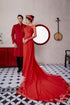 Modern red wedding ao dai with intricate beading