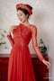 Modern red wedding ao dai with intricate beading