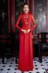 Exquisite red bridal ao dai features a modern cut-out design