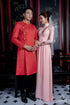 Red men's ao dai beaded with gold collar