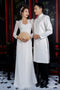 White delicate beaded couple wedding ao dai