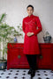 Red men's ao dai with delicate beaded