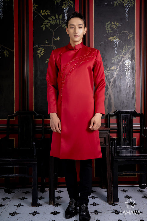 Simple traditional men's ao dai beaded
