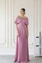 Cape sleeves beaded evening gown