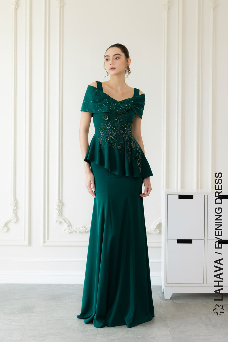 Blue mermaid peplum evening gown – LAHAVA