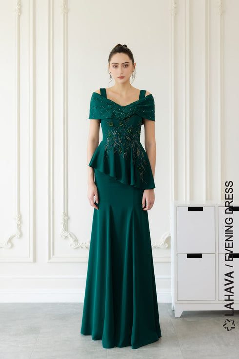 Blue mermaid peplum evening gown