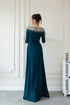 Blue long sleeves beaded evening gown