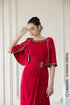 Red slit sleeves beaded evening dress