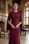 Elegant Burgundy Cape-Sleeve Evening Gown with Beaded Shoulders