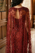 Burgundy Sequin Illusion Neck Dress with Floor-Length Cape